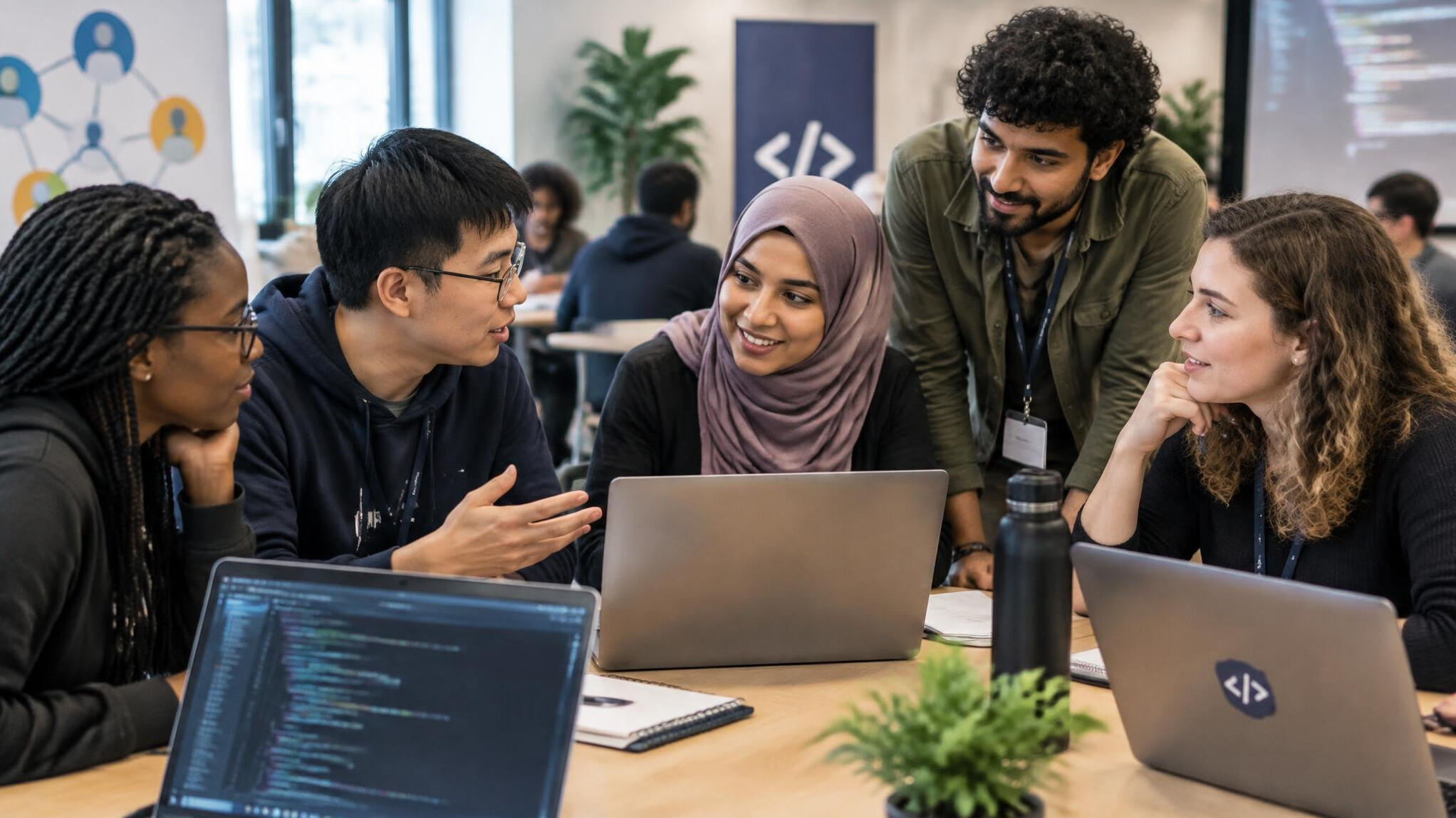 diverse people coding together