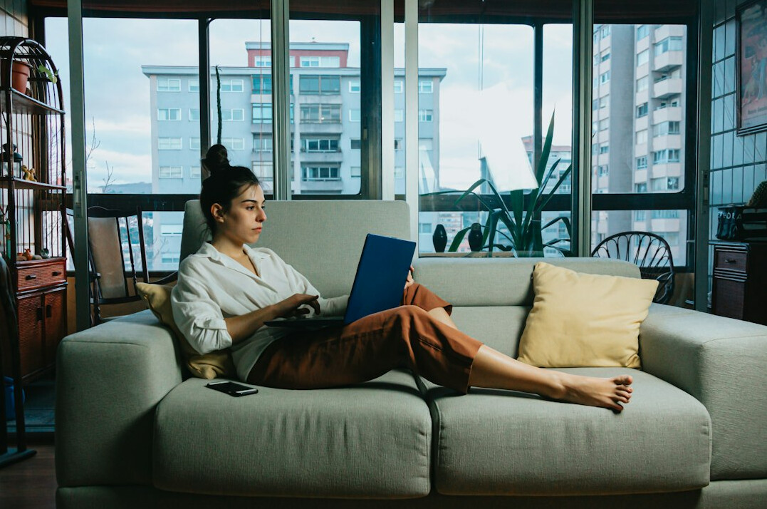 woman coding at home